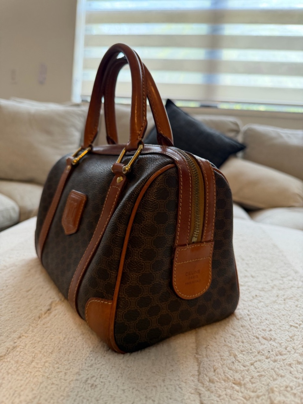 Celine Boston Brown Monogram Tote with Tan Leather Patch - Picture 3 of 14